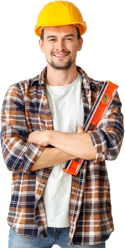SolidMaint handyman in a hard hat holding a spirit level