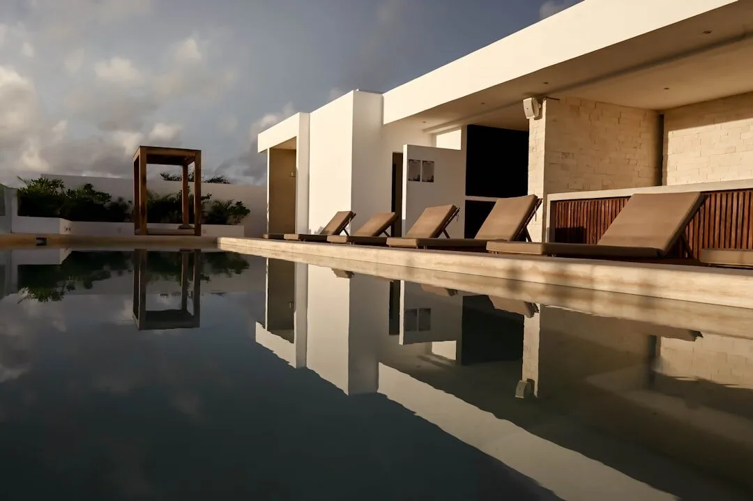 Costa del Sol luxury villa with pool and bougainvillea at golden hour